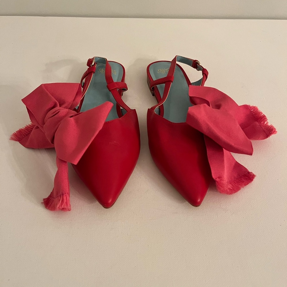 Frances Valentine Patricia Red Flat Nappa Leather with Pink Bow Accent